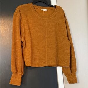 Cropped Crewneck Sweater in Mustard Brown - Casual Women's Top